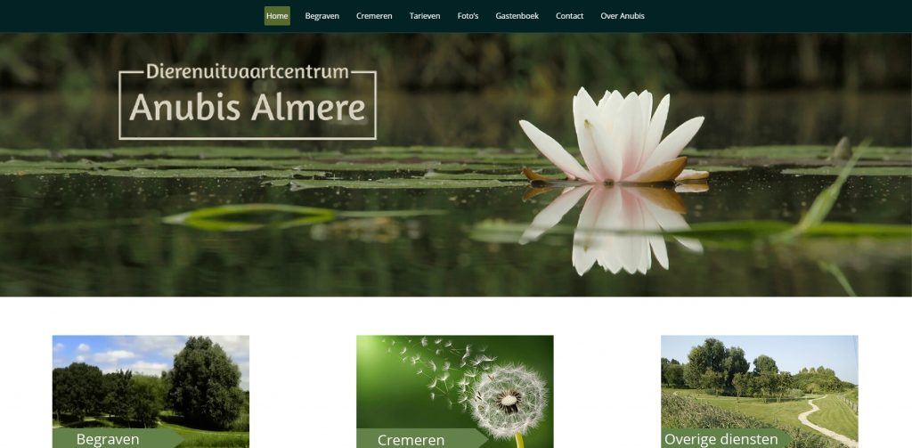 Screenshot van website van Anubis Almere
